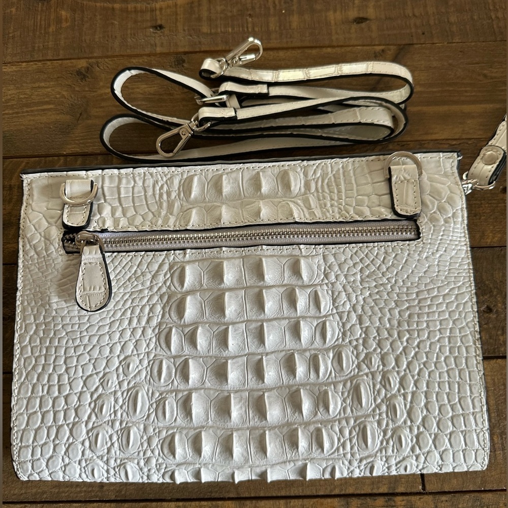 White Croc-Embossed Convertible Crossbody Clutch - Designer Style - Picture 2 of 5